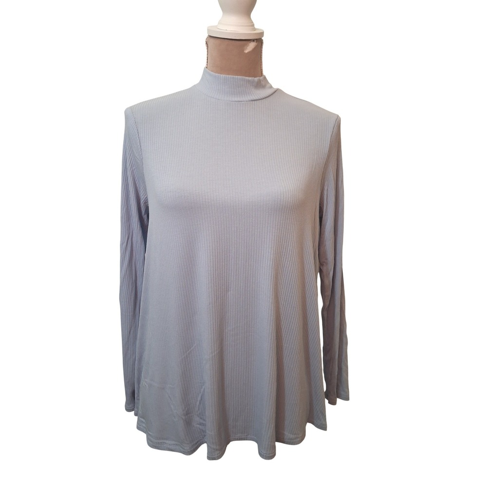 Old Navy Luxe Womens Medium Blue Ribbed Mock Neck Long Sleeve Tunic Top
